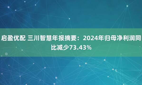 启盈优配 三川智慧年报摘要：2024年归母净利润同比减少73.43%