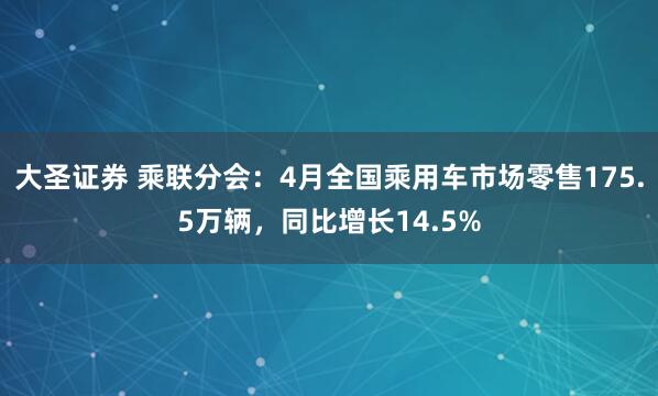 大圣证券 乘联分会：4月全国乘用车市场零售175.5万辆，同比增长14.5%